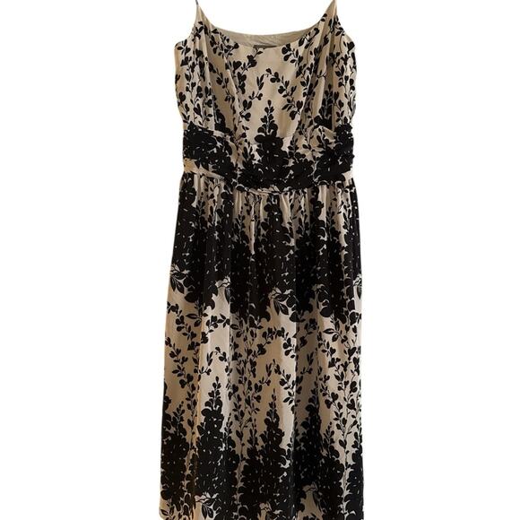 Ann Taylor Elegant Silk Black and Cream Floral Midi Dress - Picture 1 of 5